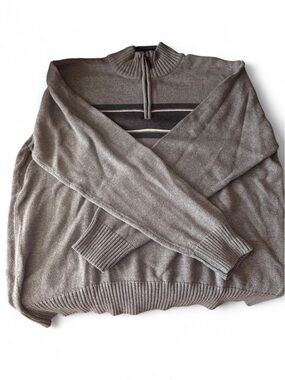 Men's Half-Zip Knit Sweater - Taupe with Stripe Detail